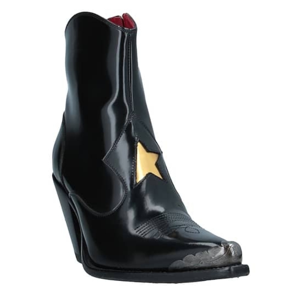Golden Goose Black Leather Pointed Toe Golden Star Cowboy Boots Size 37